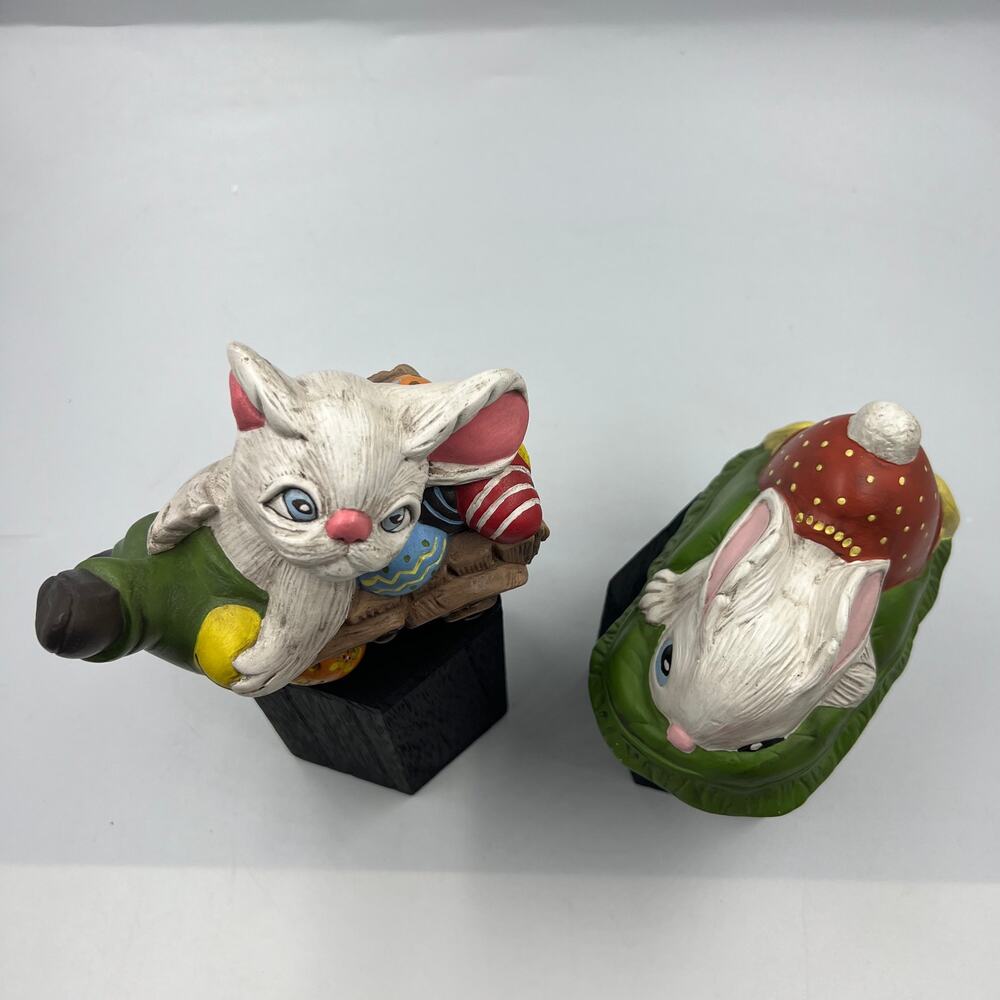 Vintage Handmade Ceramic Spring Easter Bunny Rabbit Figurine Set Letty Farr - Picture 2 of 12